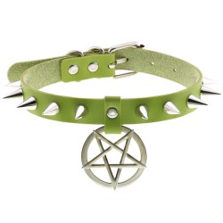 rivet pentagram pendant leather choker